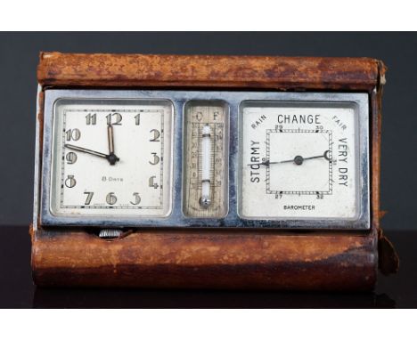 Vintage desktop eight day clock / thermometer / barometer (a/f) 