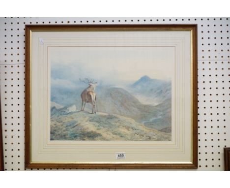 Archibald Thorburn, Limited Edition Print of a Stag stood on a Moorland Outcrop titled ' Voice of the Forest '  published by 