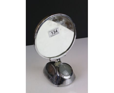 Art Deco Chrome Circular Double Sided Shaving Mirror on Stand marked to back Made in Coalport England, 24cm high 