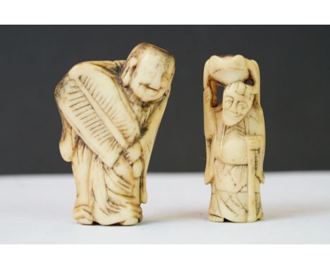 Two antique Chinese hand carved bone Netsuke. 