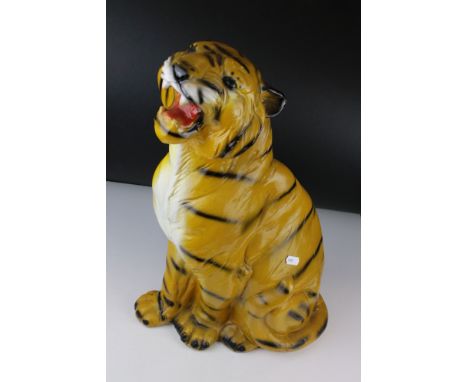 Large Mid century Retro Ceramic Seated Tiger, 50cm high 