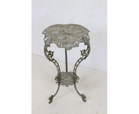 Ornate Brass Two Tier Jardinière / Plant Stand raised on three scrolling legs, 41cm wide x 76cm high 