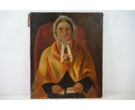 Late 19th / Early 20th century Oil Painting Portrait of a Woman with a book, 66cm x 78cm, unframed 