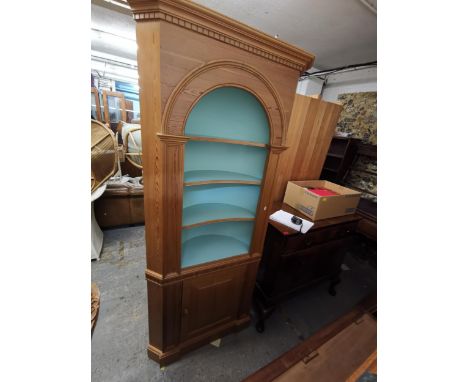 A pine corner cupboard with built in LED light, 204 h x 94 w x 38cm dLocation: G 