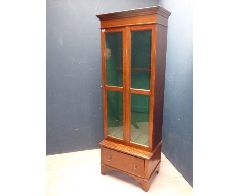 Glazed, narrow, gun display cabinet with fitted baize & drawer to base PLEASE ALWAYS CHECK CONDITION PRIOR TO BIDDING