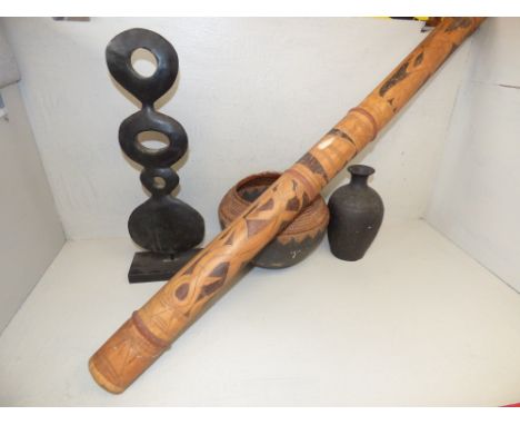 Didgeridoo, an African wicker & hardwood bowl and 2 other items PLEASE ALWAYS CHECK CONDITION PRIOR TO BIDDING