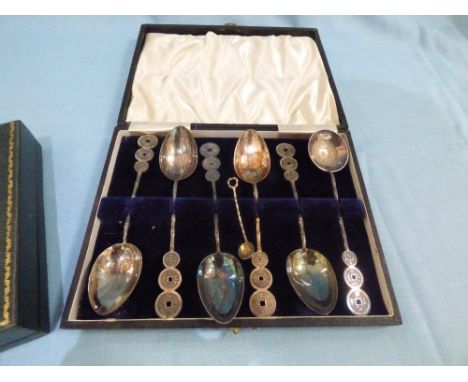 Set of five Chinese export spoons, stamped with character marks only, the oval bowls to bamboo stems with graduated 'coin' li