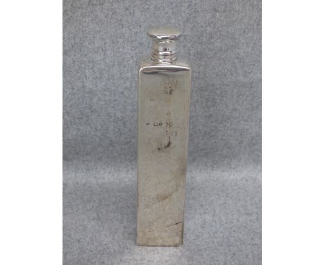 Victorian silver flask, maker 'F.D.' London, circa. 1850, date letter rubbed, of plain long rectangular form, one side with b