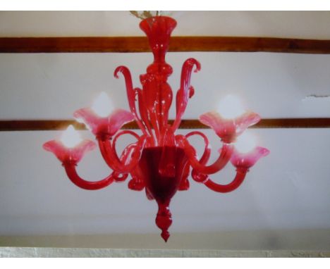 Red Murano 6 branch chandelier (unassembled) PLEASE ALWAYS CHECK CONDITION PRIOR TO BIDDING