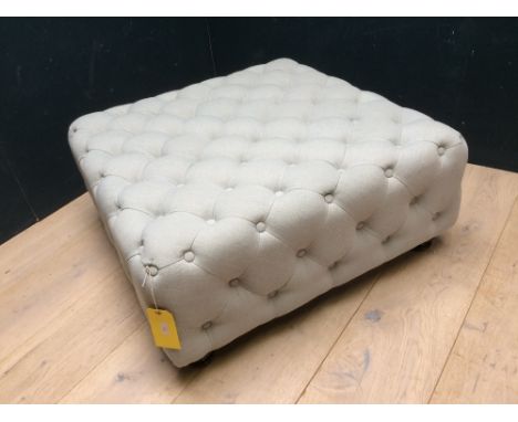 Contemporary button back footstool upholstered in duck egg blue fabric PLEASE ALWAYS CHECK CONDITION PRIOR TO BIDDING