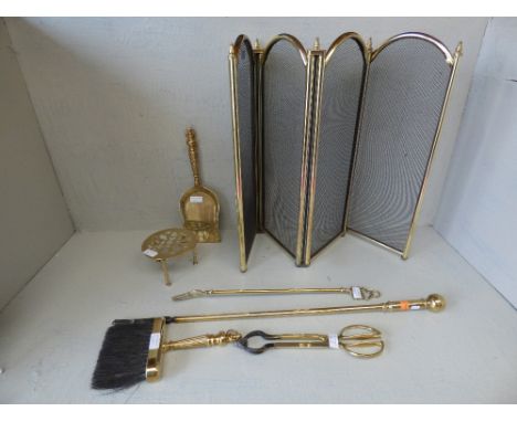 Brass fire screen & brass fire irons PLEASE ALWAYS CHECK CONDITION PRIOR TO BIDDING