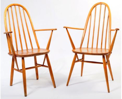 Ercol - A vintage 20th century Quaker Windsor hoop back elm carver dining chair. Together with a similar example. Spindle bac
