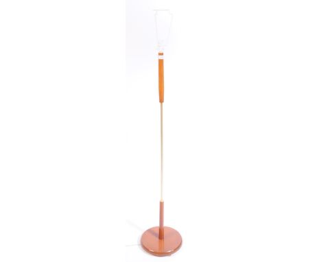 Danish Modern Design - Vintage mid 20th century Danish style teak and brass floor standing standard lamp. Circular foot, cent