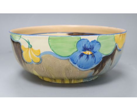 A Clarice Cliff 'Delecia Pansies' fruit bowl D. 24cm