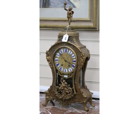 A boulle work French mantel clock, 19th century or earlier H.70cm