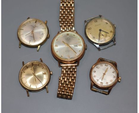 Five assorted gentleman's wrist watches including Rotary and Oris.