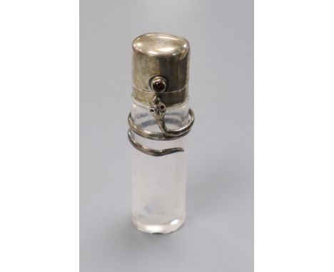 An Edwardian silver mounted glass scent bottle with serpent collar and cabochon button, Levi &amp; Salaman, Birmingham, 1903,