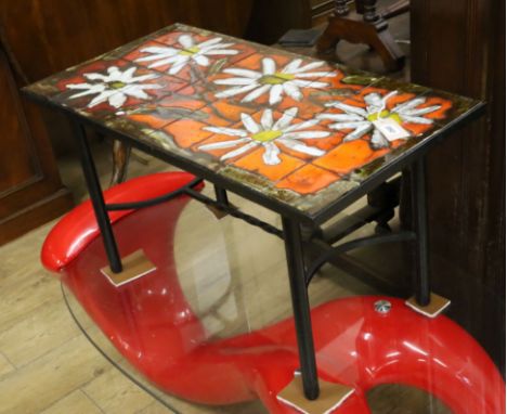 A 1960's tile top table by Alice Colonieu W.81cm