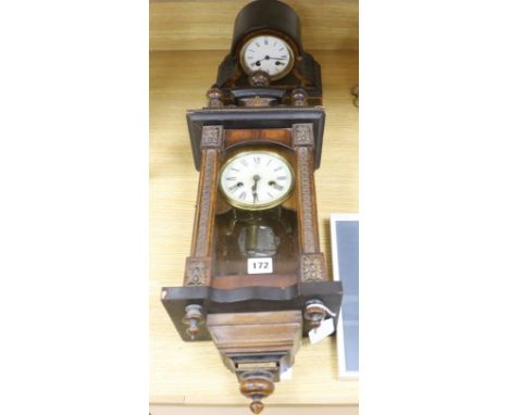 A small Vienna style musical wall clock and a Victorian mantel clock Wall clock H.56cm