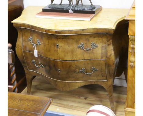 A Continental walnut bombe commode W.120cm