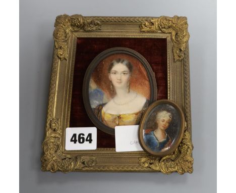 Viennese and German School, 19th century, two oval portrait miniatures on ivory of ladies 8 x 6.5cm