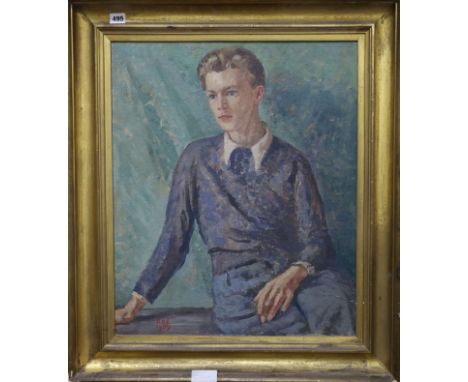Continental School, oil on board, Portrait oil of a young man, initialled and dated 1939 60 x 50cm