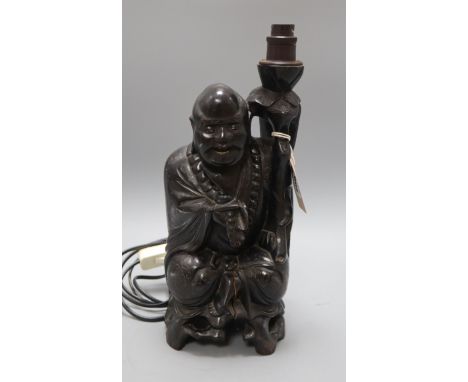 A lacquered Buddha converted to a lamp, early 20th century