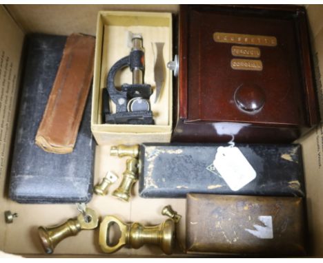 A cased marine compass and other measures etc