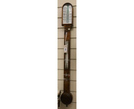 A Victorian walnut stick barometer by Casella H.90cm