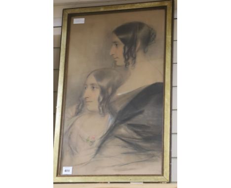 Follower of David Wilkie - pastel, Portrait of two sisters, bears signature 72 x 43cm