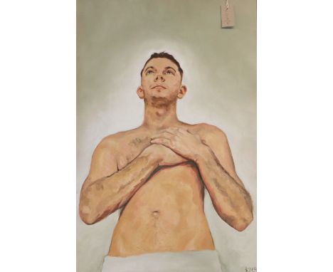 KHB, oil on canvas, Portrait of a reclining man, initialled 76 x 51cm unframed