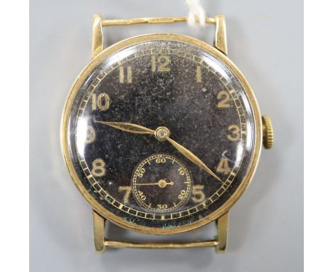 A gentleman's 585 International Watch Co. black dial manual wind mid-size wrist watch, with Arabic dial and subsidiary second
