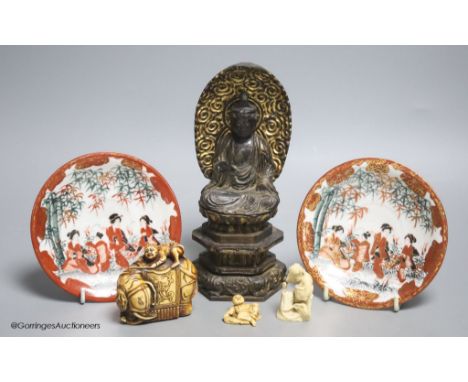   A Japanese figure of a Bodhisattva, Japanese netsuke etc