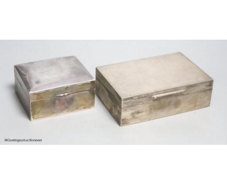   A 1950's engine turned silver cigarett box by Asprey &amp; Co, 14cm and a sterling cigarette box by Tientsin Yeching, 91mm,