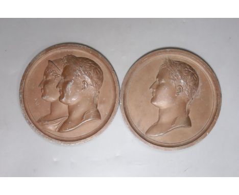   Two bronzed zinc alloy Napoleon  portrait roundels, diameter 14cm