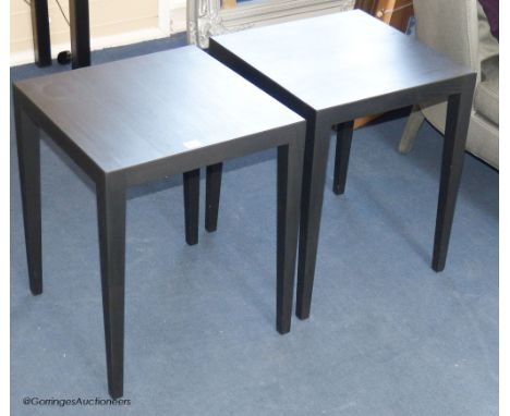   A pair of ebonised lamp tables, 45 cm wide, 55 cm highProvenance - a country estate near Rye, Sussex