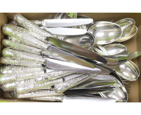   A matched part canteen of Victorian silver double struck Coburg pattern cutlery by George Adams and Elkington &amp; Co,with