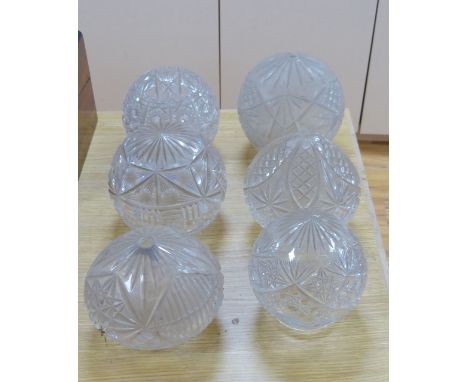   A collection of circular cut glass table lamp shades (6)