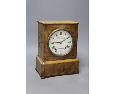   A 19th century Camerer, Kuss Tritschler &amp; Co brass inlaid walnut mantel clock, with key and pendulum, height 29.5cm