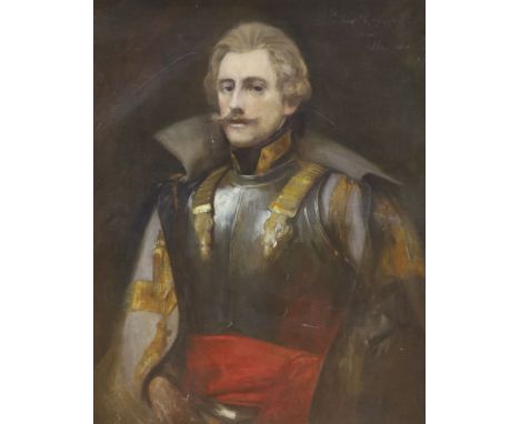   English School, oil on canvas, Portrait of a gentleman in armour, indistinctly inscribed and dated 1903, 75 x 60cm
