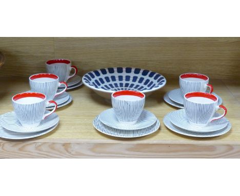   A Poole pottery dish and a set of six Broadhurst Harlem cup, saucers and plates