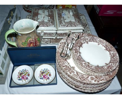 A Royal Doulton Chrysanthemum pattern jug; a Victorian Alexandria pattern part dinner service; 2 Royal Worcester pin dishes