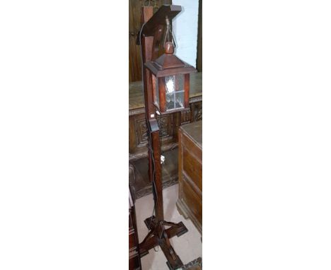 A Priory dark oak gallows standard lamp