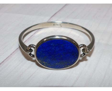 A From bangle set oval lapis lazuli, stamped 'STERLING DANMARK'