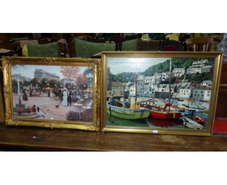 Bollond, 20th Century British:  oil on canvas, view of a Cornish harbour, signed, 24" x 34", gilt framed; a colour print