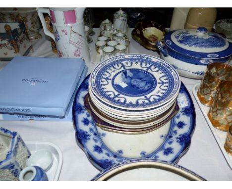 Three commemorative plates:  60th Anniversary of VE day, boxed; a Noritake 13 piece part tea set; a Carltonware lustre dish; 