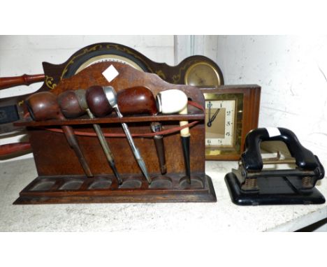 A 1920's/30's Smith Corona "SuperSpeed" manual typewriter with instruction booklet; a pipe rack; etc.