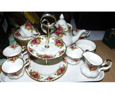 A Royal Albert "Old Country Roses" 21 piece tea set including teapot and cake stand