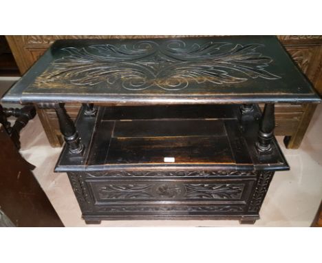 A Victorian carved oak monk's bench with box seat