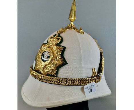 British Welch Regiment white Bandsman's helmet, with gilded fittings and chin strap. Modern.  (B.P. 21% + VAT)